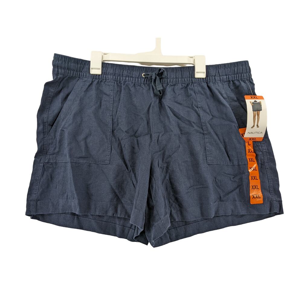 Nautica Shorts XXL Pull On Navy Linen Blend Lounge Relaxed Fit Everyday Staple‎